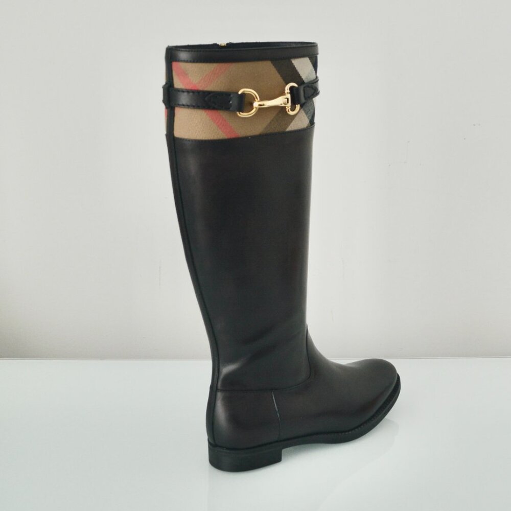 NIB BURBERRY DOUGAL RIDING HOUSE CHECK LEATHER BOOTS - Picture 2 of 9